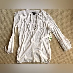 Calvin Klein Jeans pullover popover top shirt white 3/4 sleeve white L tee nwt
